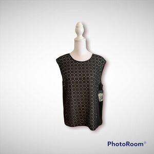 Vince Camuto Laser Cut Black/Cream Blouse NWT Sz M